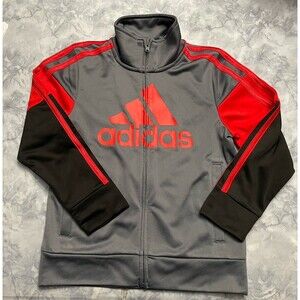 Grey Gray & Red Adidas Boy Girl Full Zip Track Jacket, Size 4T